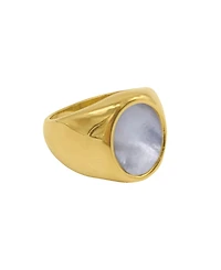 Adornia 14K Gold Plated Oval White Imitation Mother of Pearl Ring