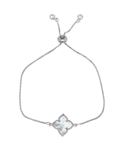 Adornia Adjustable Flower Imitation Mother of Pearl Silver Plated Bolo Bracelet