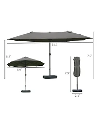 Outsunny 15' Backyard Double-Sided Steel Fabric Market Garden Umbrella Dark