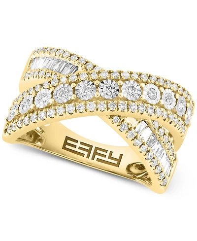 Effy Diamond Round & Baguette Crossover Statement Ring White Gold (3/4 ct. t.w.) (Also available 14k Gold)
