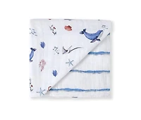 Malabar Baby Baby Certified Organic Muslin Four-Layer Reversible All Season Snug Blanket, Sardinian Summer