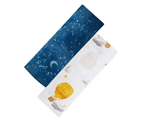 Malabar Baby Baby Gots Certified Organic Muslin Swaddle - Two-Pack Gift Set, Fly Me To The Moon (Hot Air Balloon + Starry Night)