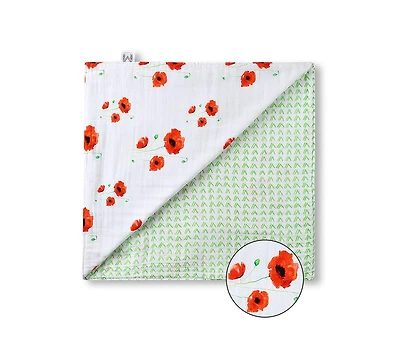 Certified Organic Muslin Four-Layer Reversible All Season Snug Blanket, Poppy