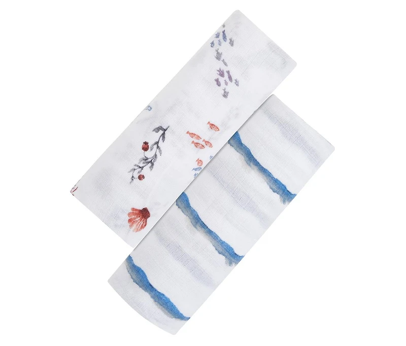 Malabar Baby Baby Gots Certified Organic Cotton Muslin Swaddle, Octopus Stripe