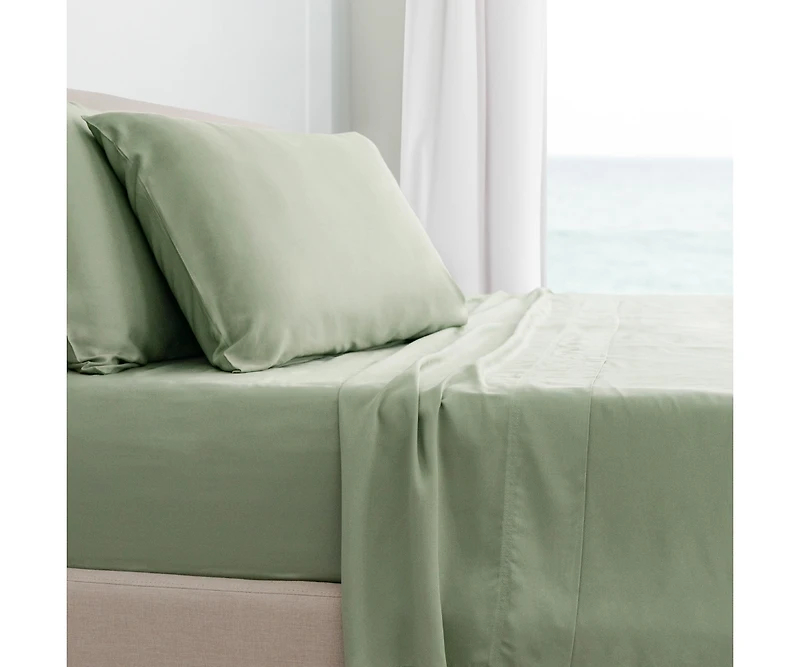 Cariloha Classic 4-Piece Twill Sheet Set | Sage | King | Viscose Material |Extra soft, Cooling for Hot Sleepers, Corner Bands
