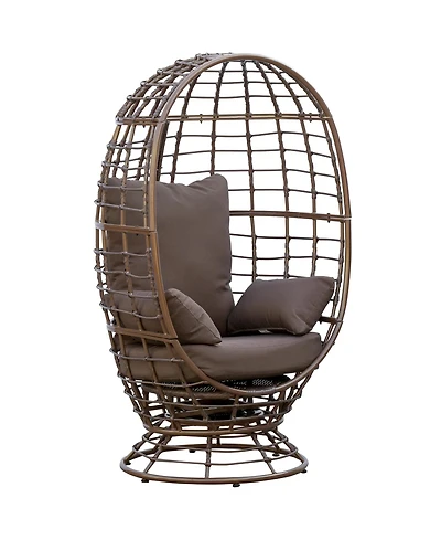 Outsunny Wicker Egg Chair, 360 Rotating Indoor Outdoor Boho Basket Seat with Cushion and Pillows for Backyard, Porch, Patio, Garden, Handwoven All-Wea