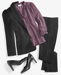 Cece Womens Puff Shoulder Open Front Long Sleeve Blazer Soft Texture V Neck Button Front Blouse Front Slit Straight Leg Pull On Ponte Pants
