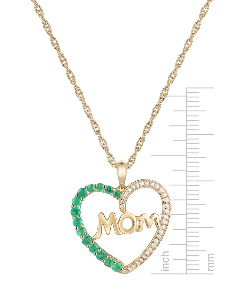 Emerald (3/8 ct. t.w.) & Diamond (1/8 ct. t.w.) Mom 18" Pendant Necklace in 14k Gold