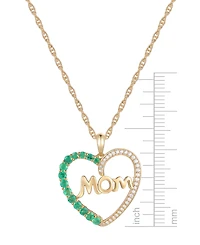 Emerald (3/8 ct. t.w.) & Diamond (1/8 ct. t.w.) Mom 18" Pendant Necklace in 14k Gold