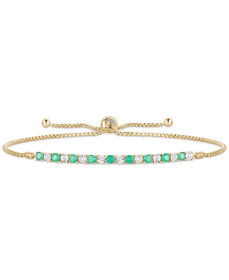 Sapphire (1/2 ct. t.w.) & Diamond (1/20 Bolo Bracelet 14k Gold (Also Available Ruby Emerald)