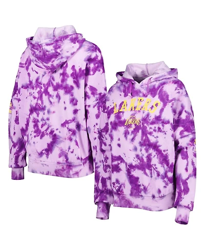 Women's New Era Purple Los Angeles Lakers Brushed Cotton Tie-Dye Pullover Hoodie