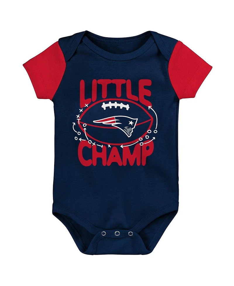 Newborn and Infant Boys Girls Navy, Red New England Patriots Little Champ Three-Piece Bodysuit Bib Booties Set