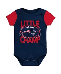 Newborn and Infant Boys Girls Navy, Red New England Patriots Little Champ Three-Piece Bodysuit Bib Booties Set