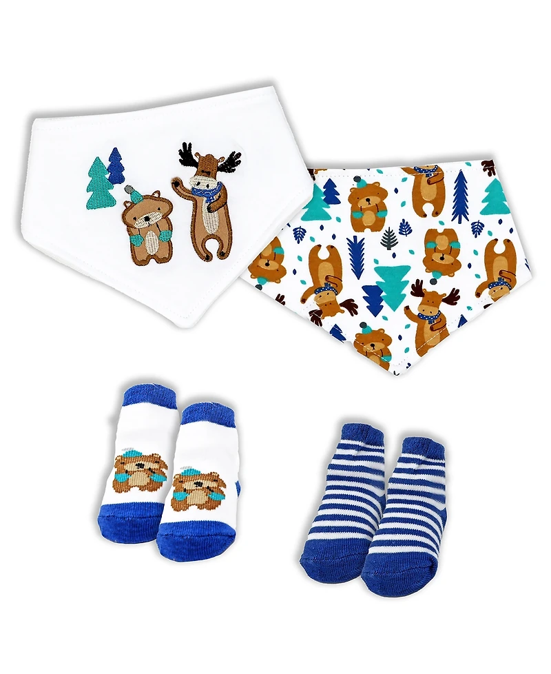 Baby Mode Boys Closure Bibs and Socks, 8 Piece Set