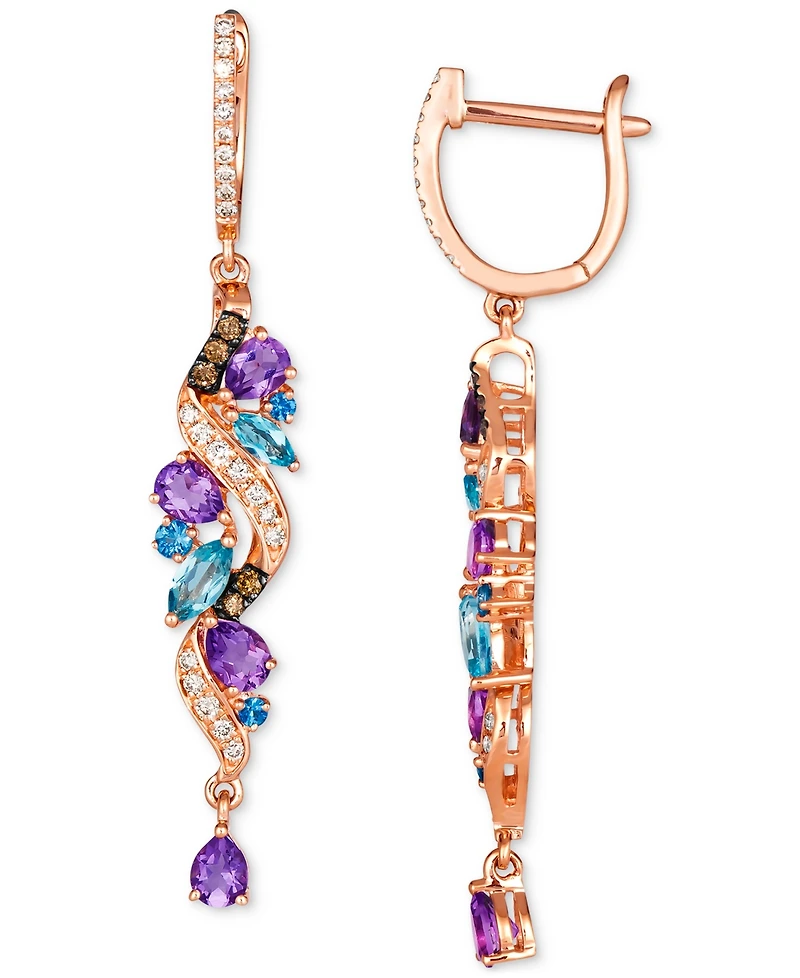 Le Vian Multi-Gemstone (1-5/8 ct. t.w.) & Diamond (3/8 ct. t.w.) Drop Earrings in 14k Rose Gold