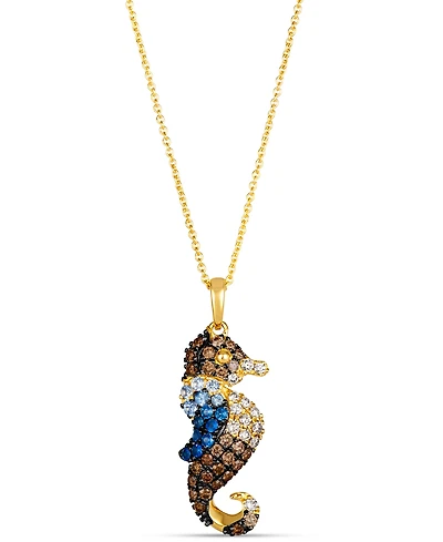 Le Vian Ombre Multi-Gemstone (1/4 ct. t.w.) & Chocolate Ombre Diamond (1/2 ct. t.w.) Seahorse Pendant Necklace in 14k Gold, 18" + 2" extender