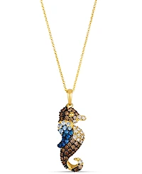 Le Vian Ombre Multi-Gemstone (1/4 ct. t.w.) & Chocolate Ombre Diamond (1/2 ct. t.w.) Seahorse Pendant Necklace in 14k Gold, 18" + 2" extender