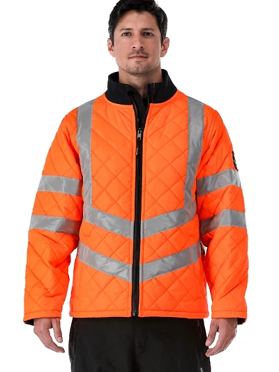 RefrigiWear Big & Tall HiVis Diamond Quilted Jacket - High-Visibility Insulated Work Jacket, Reflective Safety Outerwear