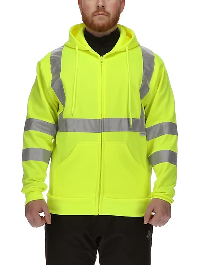 RefrigiWear Men's HiVis Hooded Sweatshirt - High-Visibility, Insulated Work Hoodie, Reflective, Warm, Durable, Cold-Weather Safety Gear