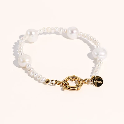 Joey Baby 18K Gold Plated Mixed Large & Small Freshwater Pearl - Kylie Bracelet 7" For Women and Girls