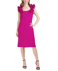 Donna Ricco Women's Ruffled-Shoulder Sleeveless Dress