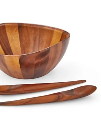 Nambe Harmony 3 Piece Wood Salad Bowl and Servers Set