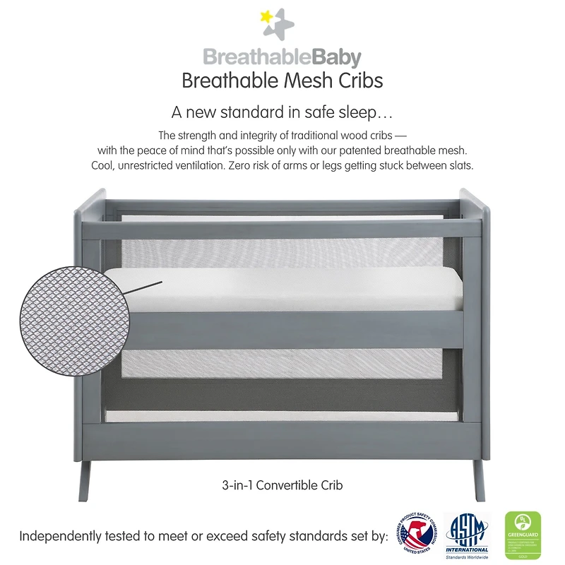 Halo Dream Inc. Breathable Mesh 3-in-1 Convertible Crib - Greenguard Gold Certified