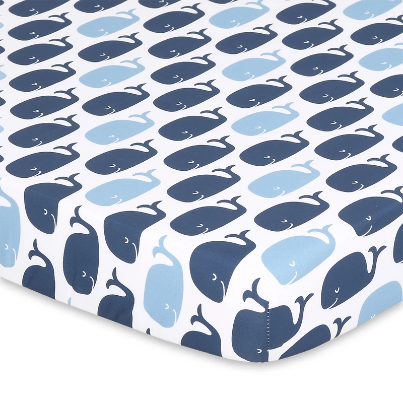 The Peanutshell Pack n Play, Mini Crib, Portable Crib or Fitted Playard Sheets for Baby Boy, 3 Pack Set, Navy, White & Blue Nautical Print