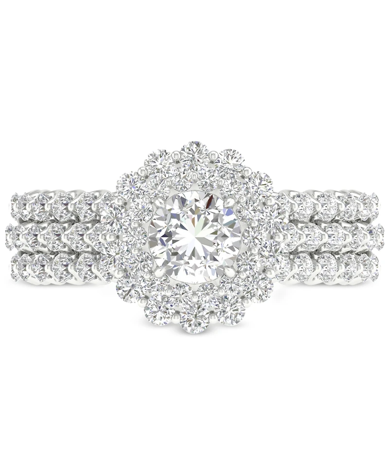 Diamond Double Halo Multi-Row Engagement Ring (1-1/2 ct. t.w.) in 14k White Gold