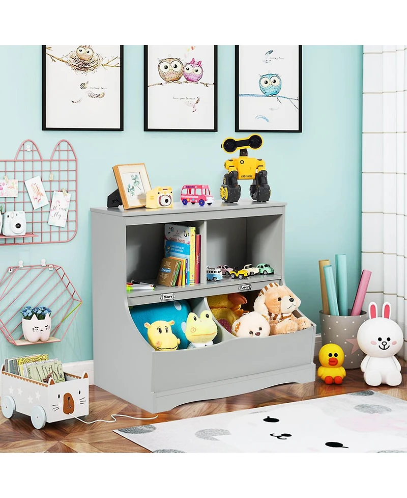 Children's Multi-Functional Bookcase Toy Storage Bin Kids Floor Cabinet
