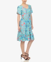 White Mark Women's Floral Short Sleeve Knee Length Dress