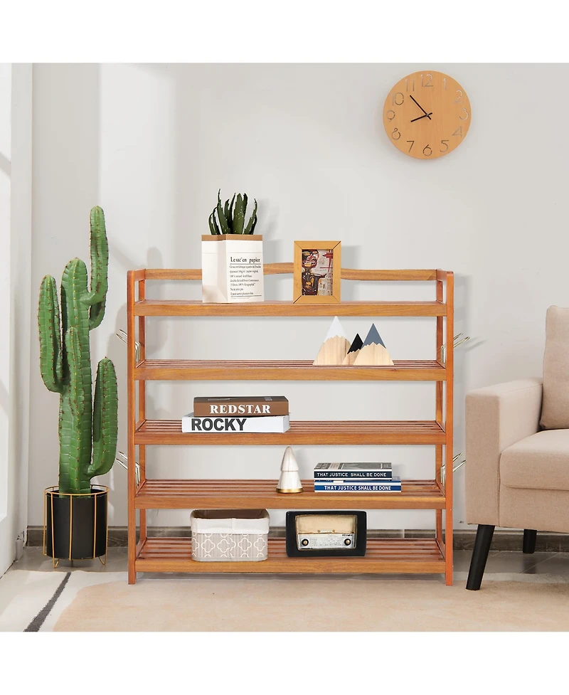 5-Tier Wood Shoe Rack Freestanding Large Shoe Storage Organizer Heavy-duty