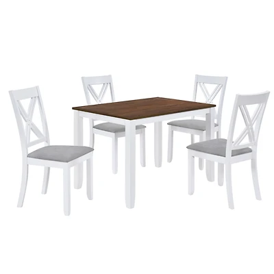 Simplie Fun Rustic Minimalist Wood 5-Piece Dining Table Set With 4 X-Back Chairs For Small Places
