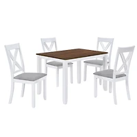 Simplie Fun Rustic Minimalist Wood 5-Piece Dining Table Set With 4 X-Back Chairs For Small Places
