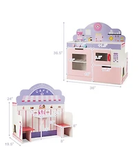 Costway 2 in 1 Kids Play Kitchen & Cafe Restaurant Wooden Pretend Cooking Playset Toy