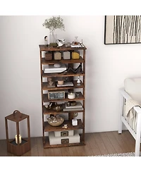 Patented 7-Tier Double Rows Shoe Rack Vertical Wooden Storage Organizer Rustic