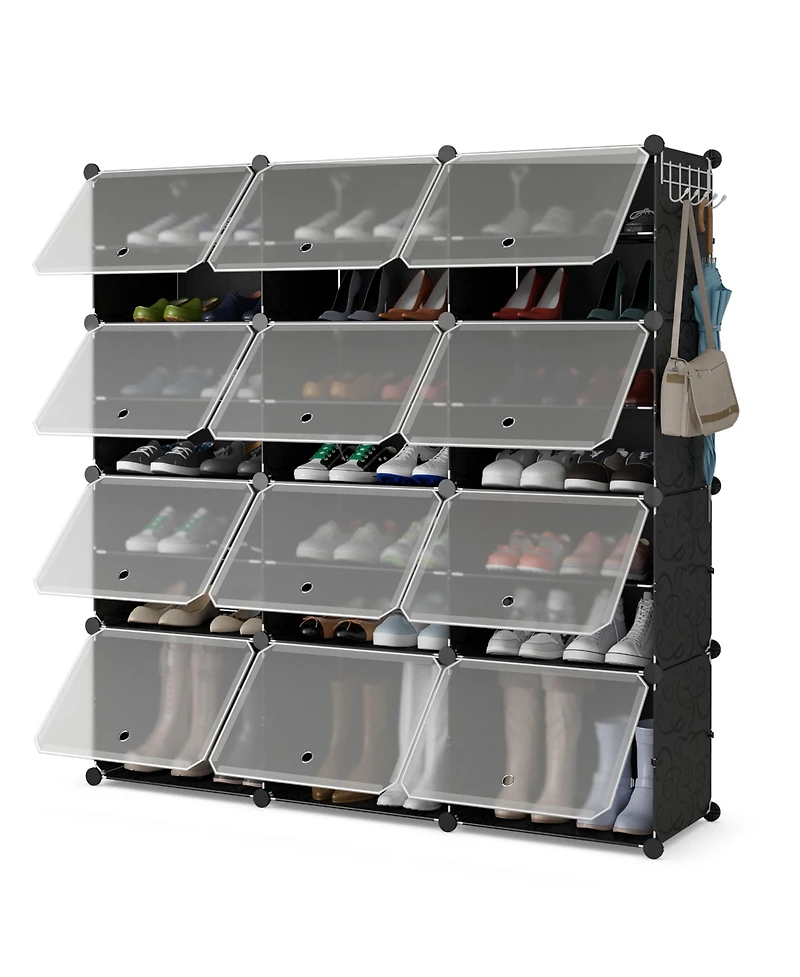 Portable Shoe Rack Organizer 12-Cube 48 Pair Shelf Storage Cabinet w/Hook
