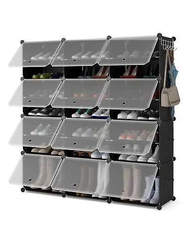 Portable Shoe Rack Organizer 12-Cube 48 Pair Shelf Storage Cabinet w/Hook