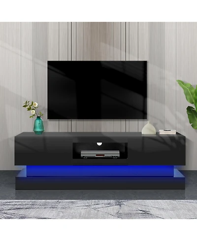 Streamdale 51.1" Modern Tv Stand With Led Lights, High Glossy Front Tv Cabinet