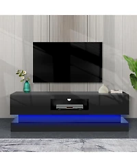 Streamdale 51.1" Modern Tv Stand With Led Lights, High Glossy Front Tv Cabinet