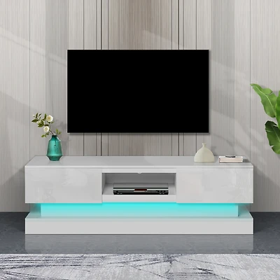 Streamdale 63 Inch Modern Tv Stand With Led Lights, High Glossy Front Tv Cabinet