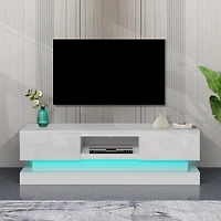 Streamdale 63 Inch Modern Tv Stand With Led Lights, High Glossy Front Tv Cabinet