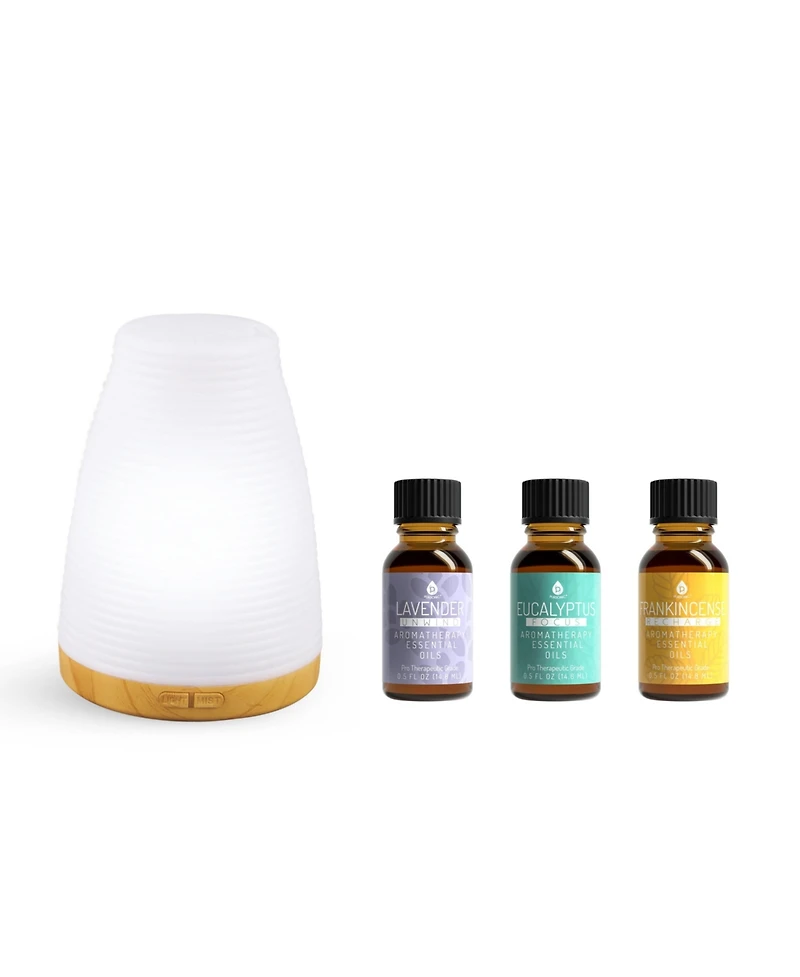 Pursonic Aromatherapy Usb Diffuser & Essential Oil Set- Top 3 Oils with 2 Mist Settings Changing Ambient Light Settings