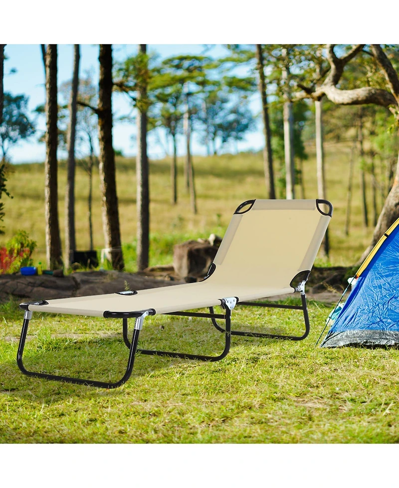 Outsunny Portable Outdoor Sun Lounger, Lightweight Folding Chaise Lounge Chair w/ 5-Position Adjustable Backrest for Beach, Poolside and Patio