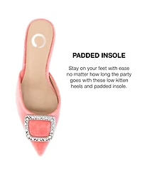 Journee Collection Women's Rishie Ornamented Kitten Heel Velvet Slip On Pumps