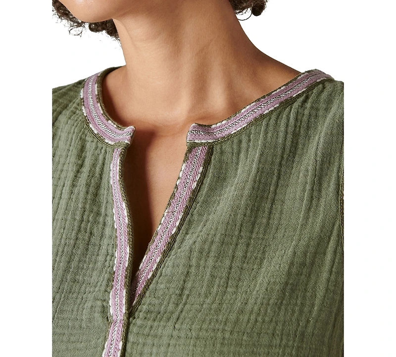 Lucky Brand Women's Embroidered Sleeveless Popover Dress