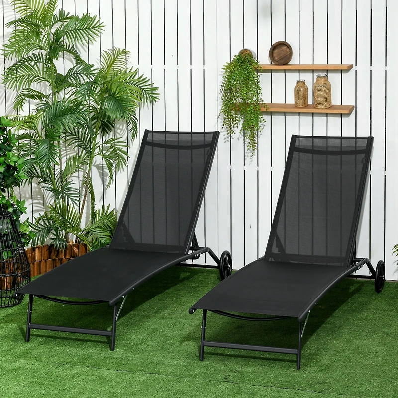 Outsunny 2 Piece Chaise Lounge Chair Pool Chairs with Wheels