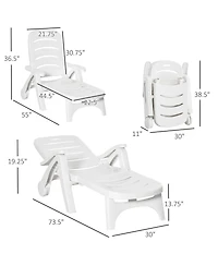 Outsunny Folding Chaise Lounge Chair on Wheels, Lightweight Plastic Patio Sun Recliner with 5 Position Backrest for Beach & Pool, White