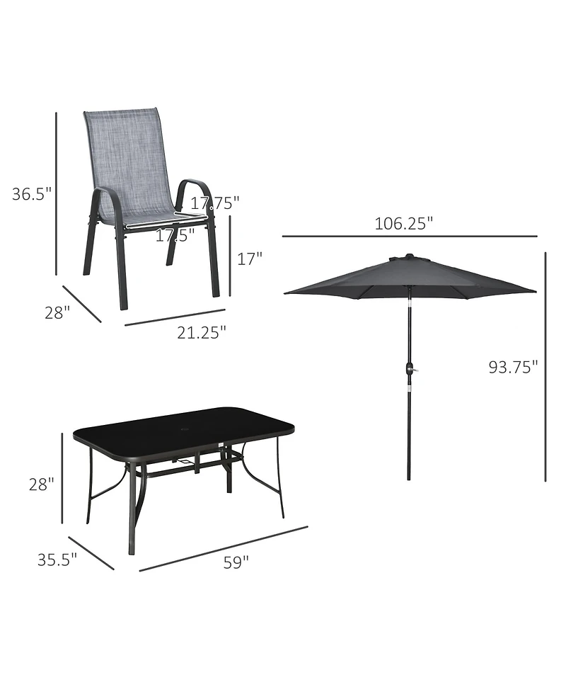 Outsunny Patio Dining Set for Six, Table & Chairs w/ Umbrella,