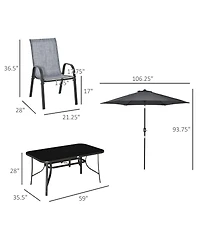 Outsunny Patio Dining Set for Six, Table & Chairs w/ Umbrella,